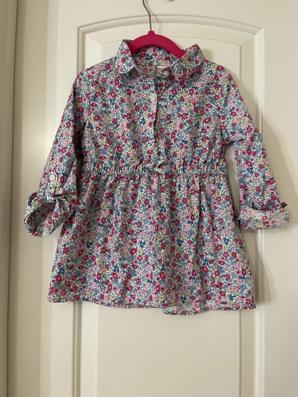 🎀Girls Floral Button-Front Tunic Top - Pink & Blue